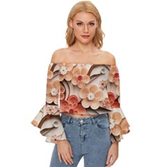 Sakura Flowers Flower Pink Blossom Spring Off Shoulder Flutter Bell Sleeve Top