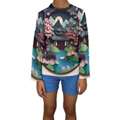 Japanese Garden Flowers Landscape Kids  Long Sleeve Swimwear