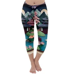 Japanese Garden Flowers Landscape Capri Winter Leggings 