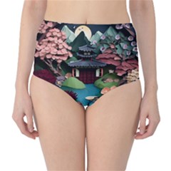 Japanese Garden Flowers Landscape Classic High-waist Bikini Bottoms by Jancukart