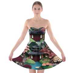 Japanese Garden Flowers Landscape Strapless Bra Top Dress