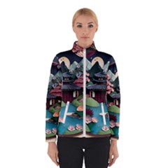 Japanese Garden Flowers Landscape Women s Bomber Jacket