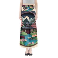 Japanese Garden Flowers Landscape Full Length Maxi Skirt by Jancukart