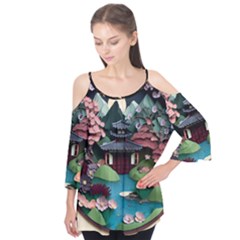 Japanese Garden Flowers Landscape Flutter Tees