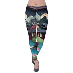 Japanese Garden Flowers Landscape Velvet Leggings