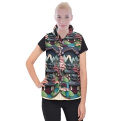 Japanese Garden Flowers Landscape Women s Button Up Vest