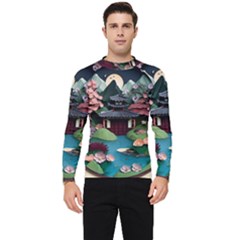 Japanese Garden Flowers Landscape Men s Long Sleeve Rash Guard by Jancukart