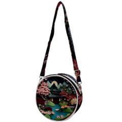 Japanese Garden Flowers Landscape Crossbody Circle Bag