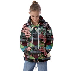 Japanese Garden Flowers Landscape Kids  Oversized Hoodie