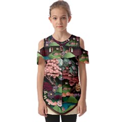 Japanese Garden Flowers Landscape Fold Over Open Sleeve Top