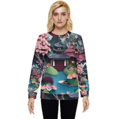 Japanese Garden Flowers Landscape Hidden Pocket Sweatshirt