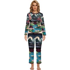 Japanese Garden Flowers Landscape Womens  Long Sleeve Lightweight Pajamas Set by Jancukart