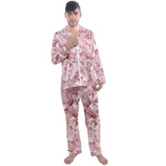 Flower Flowers Floral Flora Naturee Pink Pattern Men s Long Sleeve Satin Pajamas Set by Jancukart