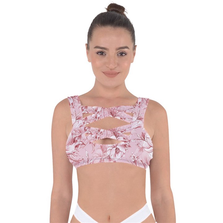 Flower Flowers Floral Flora Naturee Pink Pattern Bandaged Up Bikini Top