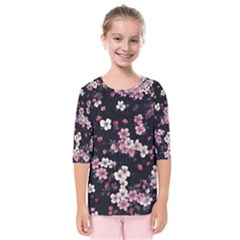 Sakura Flower Flowers Floral Flora Nature Kids  Quarter Sleeve Raglan Tee