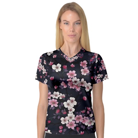 Sakura Flower Flowers Floral Flora Nature V-neck Sport Mesh Tee by Jancukart