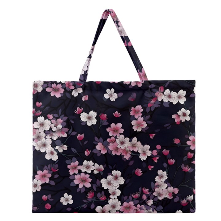 Sakura Flower Flowers Floral Flora Nature Zipper Large Tote Bag