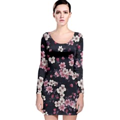 Sakura Flower Flowers Floral Flora Nature Long Sleeve Velvet Bodycon Dress