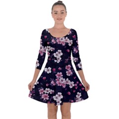 Sakura Flower Flowers Floral Flora Nature Quarter Sleeve Skater Dress