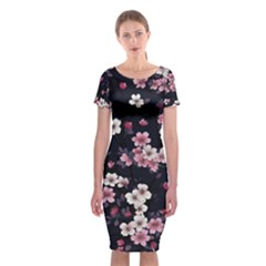 Sakura Flower Flowers Floral Flora Nature Classic Short Sleeve Midi Dress