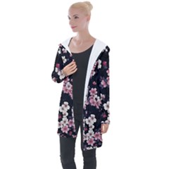 Sakura Flower Flowers Floral Flora Nature Longline Hooded Cardigan