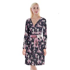 Sakura Flower Flowers Floral Flora Nature Long Sleeve Velvet Front Wrap Dress