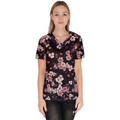 Sakura Flower Flowers Floral Flora Nature Women s V-neck Scrub Top