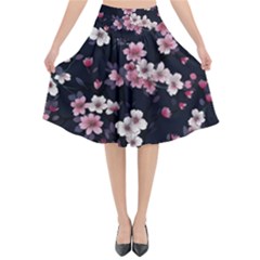 Sakura Flower Flowers Floral Flora Nature Flared Midi Skirt