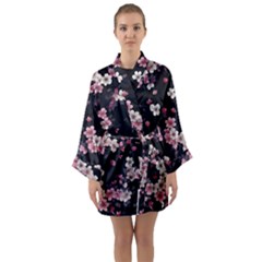 Sakura Flower Flowers Floral Flora Nature Long Sleeve Satin Kimono