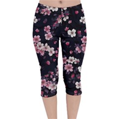 Sakura Flower Flowers Floral Flora Nature Velvet Capri Leggings 