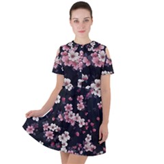 Sakura Flower Flowers Floral Flora Nature Short Sleeve Shoulder Cut Out Dress 