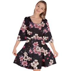 Sakura Flower Flowers Floral Flora Nature Velour Kimono Dress