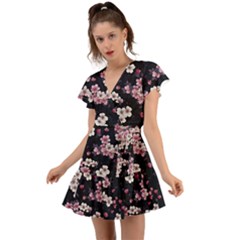 Sakura Flower Flowers Floral Flora Nature Flutter Sleeve Wrap Dress