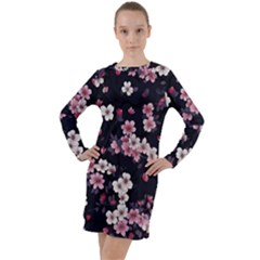 Sakura Flower Flowers Floral Flora Nature Long Sleeve Hoodie Dress