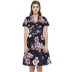 Sakura Flower Flowers Floral Flora Nature Short Sleeve Waist Detail Dress by Jancukart