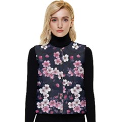 Sakura Flower Flowers Floral Flora Nature Women s Short Button Up Puffer Vest