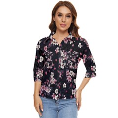 Sakura Flower Flowers Floral Flora Nature Women s Quarter Sleeve Pocket Shirt