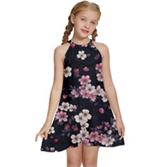 Sakura Flower Flowers Floral Flora Nature Kids  Halter Collar Waist Tie Chiffon Dress by Jancukart