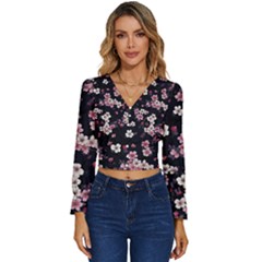 Sakura Flower Flowers Floral Flora Nature Long Sleeve V-neck Top