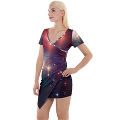 Astrology Astronomical Cluster Galaxy Nebula Short Sleeve Asymmetric Mini Dress by danenraven