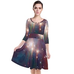 Astrology Astronomical Cluster Galaxy Nebula Quarter Sleeve Waist Band Dress by danenraven