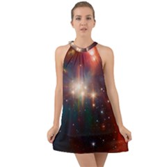 Astrology Astronomical Cluster Galaxy Nebula Halter Tie Back Chiffon Dress by danenraven