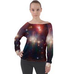 Astrology Astronomical Cluster Galaxy Nebula Off Shoulder Long Sleeve Velour Top by danenraven