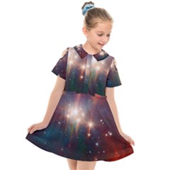 Astrology Astronomical Cluster Galaxy Nebula Kids  Short Sleeve Shirt Dress by danenraven