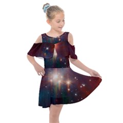 Astrology Astronomical Cluster Galaxy Nebula Kids  Shoulder Cutout Chiffon Dress by danenraven