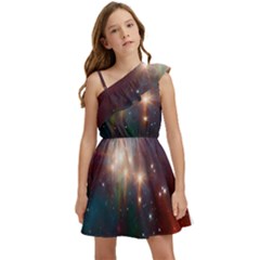 Astrology Astronomical Cluster Galaxy Nebula Kids  One Shoulder Party Dress by danenraven