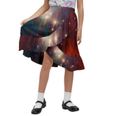 Astrology Astronomical Cluster Galaxy Nebula Kids  Ruffle Flared Wrap Midi Skirt by danenraven