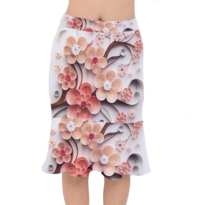 Sakura Flowers Flower Pink Blossom Spring Short Mermaid Skirt