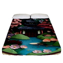 Japanese Garden Flowers Landscape Fitted Sheet (queen Size) by danenraven