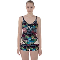 Japanese Garden Flowers Landscape Tie Front Two Piece Tankini by danenraven